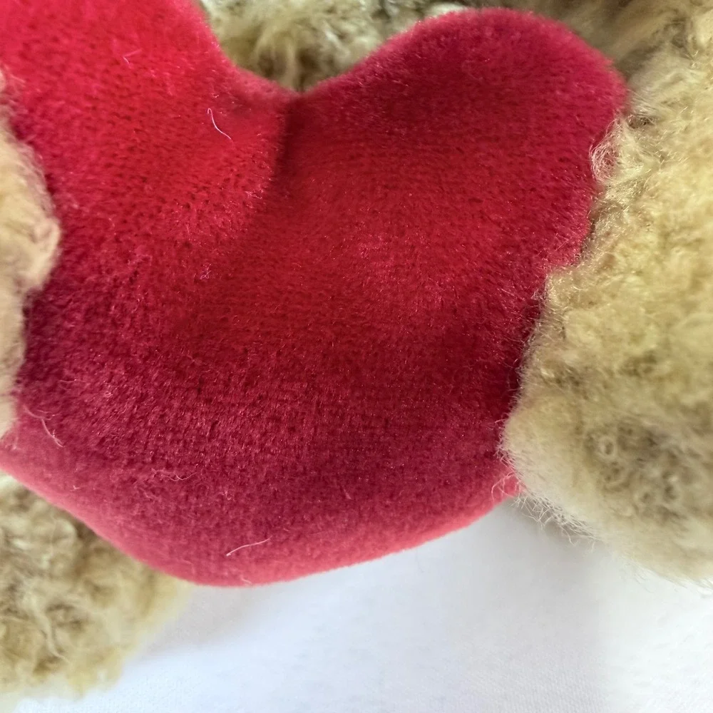 Vintage Old Navy Puppy Dog Plush Toy Tan Brown Holding Red Heart Valentines